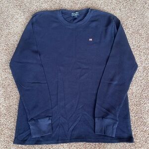 Vintage 90s Polo Jeans‎ Navy Blue Thermal Waffle Knit Crewneck Long Sleeve Shirt